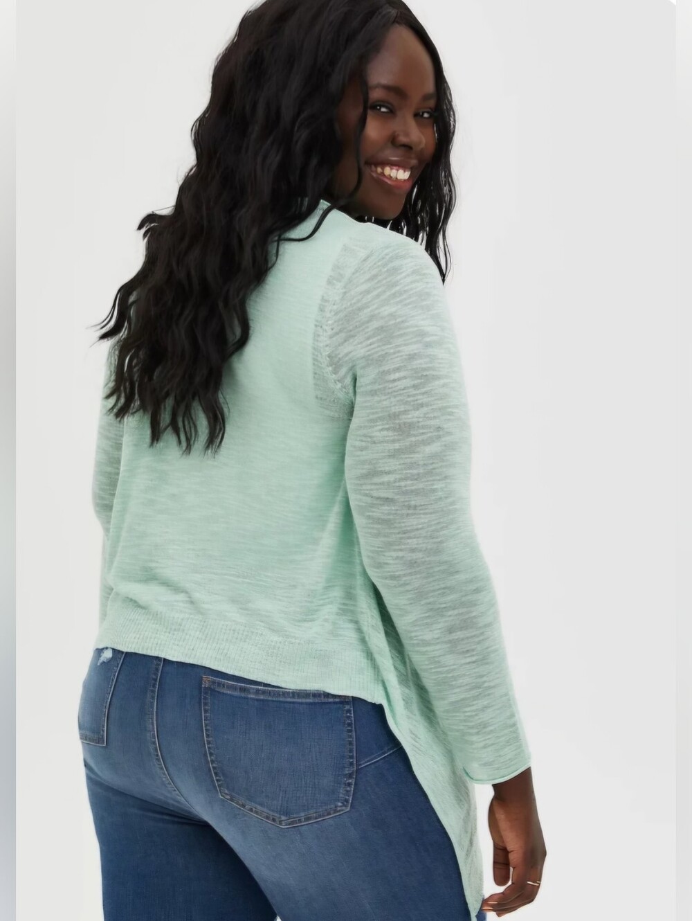 Torrid Mint Open-Front Sub Knit Draped Cardigan - Picture 3 of 7